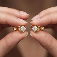 0.40 Ct Princess Cut Lab Grown Diamond Heart Frame Stud Earrings Gold