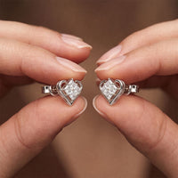 0.40 Ct Princess Cut Lab Grown Diamond Heart Frame Stud Earrings White