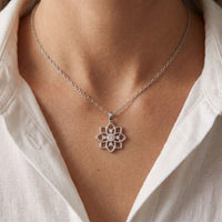 0.45CTW Round Cut Lab Grown Diamond Floral Blossom Pendant Necklace for Women White