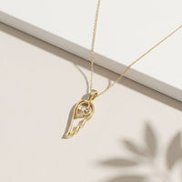 0.05CTW Round Cut Lab Grown Diamond Angel Wing Heart Pendant Necklace for Women Gold