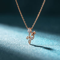 0.10CTW Round Cut Lab Grown Diamond Floral Tulip Pendant Necklace for Women Rose Gold