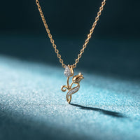 0.10CTW Round Cut Lab Grown Diamond Floral Tulip Pendant Necklace for Women Gold