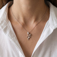 0.10CTW Round Cut Lab Grown Diamond Floral Tulip Pendant Necklace for Women White