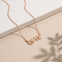 0.10CTW Round Cut Lab Grown Diamond LOVE Letter Pendant Necklace for Women Rose Gold