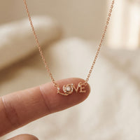 0.10CTW Round Cut Lab Grown Diamond LOVE Letter Pendant Necklace for Women Rose Gold