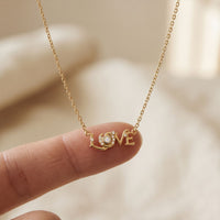 0.10CTW Round Cut Lab Grown Diamond LOVE Letter Pendant Necklace for Women Gold