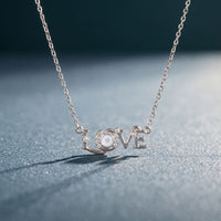 0.10CTW Round Cut Lab Grown Diamond LOVE Letter Pendant Necklace for Women White