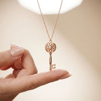 0.01CTW Round Cut Lab Grown Diamond Vintage Key Pendant Necklace for Women Rose Gold