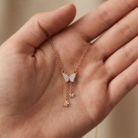0.15CTW Round Cut Lab Grown Diamond Butterfly Tassel Pendant Necklace for Women Rose Gold