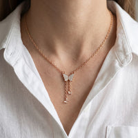 0.15CTW Round Cut Lab Grown Diamond Butterfly Tassel Pendant Necklace for Women Rose Gold