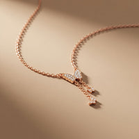 0.15CTW Round Cut Lab Grown Diamond Butterfly Tassel Pendant Necklace for Women Rose Gold