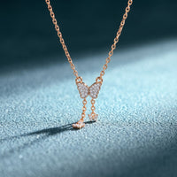0.15CTW Round Cut Lab Grown Diamond Butterfly Tassel Pendant Necklace for Women Rose Gold