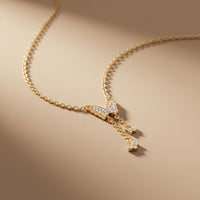 0.15CTW Round Cut Lab Grown Diamond Butterfly Tassel Pendant Necklace for Women Gold