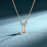 0.15CTW Round Cut Lab Grown Diamond Butterfly Tassel Pendant Necklace for Women Gold