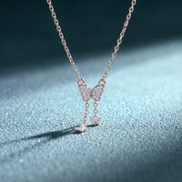 0.15CTW Round Cut Lab Grown Diamond Butterfly Tassel Pendant Necklace for Women White