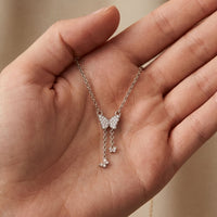0.15CTW Round Cut Lab Grown Diamond Butterfly Tassel Pendant Necklace for Women White