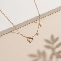 0.50CTW Round Cut Lab Grown Diamond Open Heart Station Pendant Necklace for Women Rose Gold