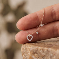 0.50CTW Round Cut Lab Grown Diamond Open Heart Station Pendant Necklace for Women Rose Gold