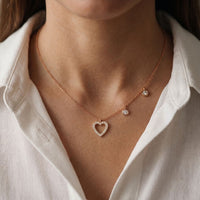 0.50CTW Round Cut Lab Grown Diamond Open Heart Station Pendant Necklace for Women Rose Gold