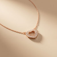0.40CTW Round Cut Lab Grown Diamond Open Heart Pavé Pendant Necklace for Women Rose Gold