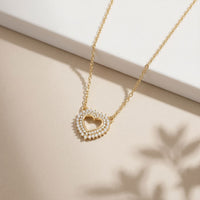 0.40CTW Round Cut Lab Grown Diamond Open Heart Pavé Pendant Necklace for Women Gold
