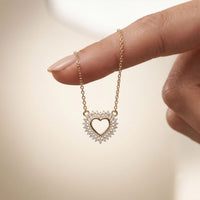 0.40CTW Round Cut Lab Grown Diamond Open Heart Pavé Pendant Necklace for Women Gold