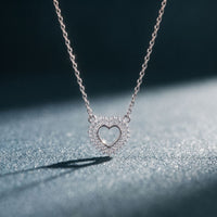 0.40CTW Round Cut Lab Grown Diamond Open Heart Pavé Pendant Necklace for Women White