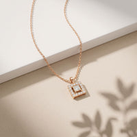 1.65CTW Princess Cut Lab Grown Diamond Square Halo Pendant Necklace Rose Gold