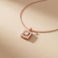 1.65CTW Princess Cut Lab Grown Diamond Square Halo Pendant Necklace Rose Gold