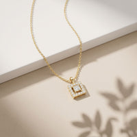 1.65CTW Princess Cut Lab Grown Diamond Square Halo Pendant Necklace Gold
