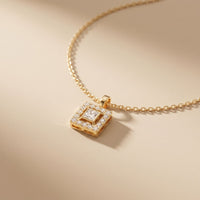 1.65CTW Princess Cut Lab Grown Diamond Square Halo Pendant Necklace Gold