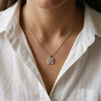 1.65CTW Princess Cut Lab Grown Diamond Square Halo Pendant Necklace White