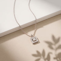 1.65CTW Princess Cut Lab Grown Diamond Square Halo Pendant Necklace White