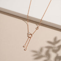 0.65CTW Round Cut Lab Grown Diamond Open Circle Tassel Pendant Necklace Rose Gold