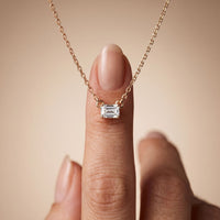 0.25CTW Emerald Cut Lab Grown Diamond Solitaire Bar Pendant Necklace Rose Gold