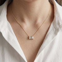 0.25CTW Emerald Cut Lab Grown Diamond Solitaire Bar Pendant Necklace Gold