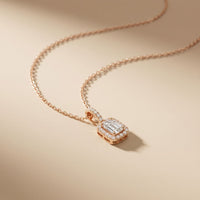 1.95CTW Emerald Cut Lab Grown Diamond Halo Pendant Necklace Rose Gold