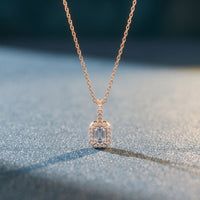 1.95CTW Emerald Cut Lab Grown Diamond Halo Pendant Necklace Rose Gold
