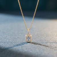1.95CTW Emerald Cut Lab Grown Diamond Halo Pendant Necklace Gold