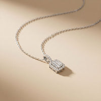 1.95CTW Emerald Cut Lab Grown Diamond Halo Pendant Necklace White