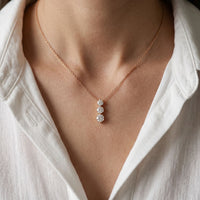 1.10CTW Round Cut Lab Grown Diamond Three Stone Drop Pendant Necklace Rose Gold