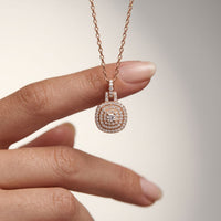 0.10CTW Cushion Cut Lab Grown Diamond Pavé Pendant Necklace Rose Gold