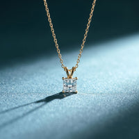 1.05CTW Princess Cut Lab Grown Diamond Solitaire Pendant Necklace Gold