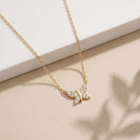 0.25CTW Round Cut Lab Grown Diamond Butterfly Pendant Necklace Gold