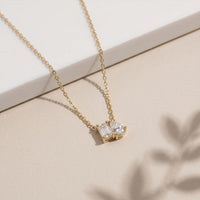 0.95CTW Emerald & Pear Cut Lab Grown Diamond Two Stone Pendant Necklace Gold