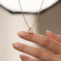 0.40CTW Emerald Cut Lab Grown Diamond Solitaire Pendant Necklace Rose Gold