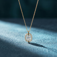 2.55CTW Oval Cut Lab Grown Diamond Floating Halo Pendant Necklace Gold