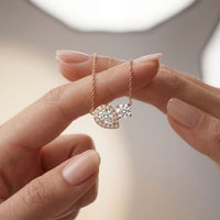 2.40CTW Round & Pear Cut Lab Grown Diamond Toi et Moi Halo Pendant Necklace Rose Gold