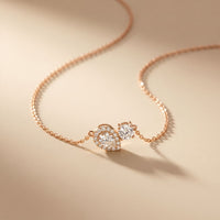 2.40CTW Round & Pear Cut Lab Grown Diamond Toi et Moi Halo Pendant Necklace Rose Gold