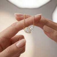 2.40CTW Round & Pear Cut Lab Grown Diamond Toi et Moi Halo Pendant Necklace Gold